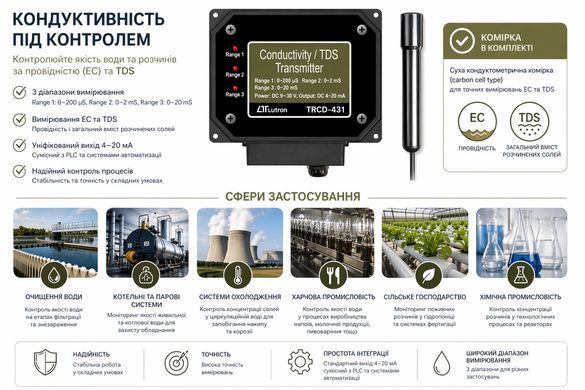 Промышленный кондуктометр/TDS-метр (трансмиттер EC) 4-20мА LUTRON TRCD-431 2513 фото