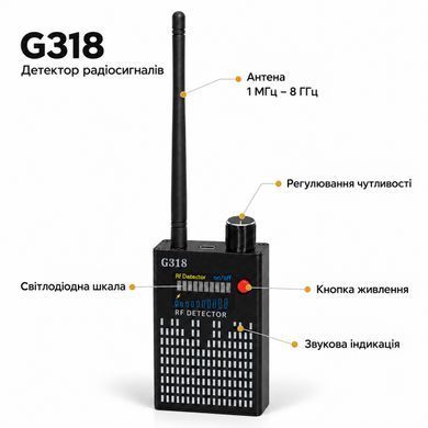 Детектор жучків, камер та GPS-трекерів (1 МГц - 8000 МГц) NOYAFA G318 2331 фото