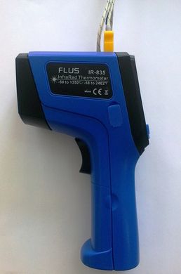 Пирометр с термопарой K-типа (-50 ... + 1350 °С, 30 1, сменный коэф. эмиссии) FLUS IR-835 1588 фото
